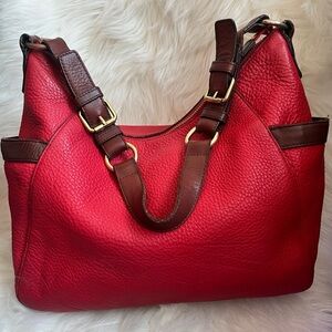 Isaac Mizrahi Red and Brown Soft Pebbled Leather Shoulder Bag